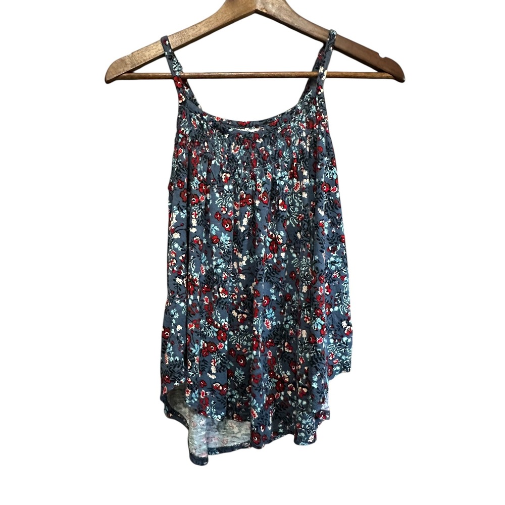 Maurice XS Floral Print Tank Top Sleeveless Casual Blue Red Blouse